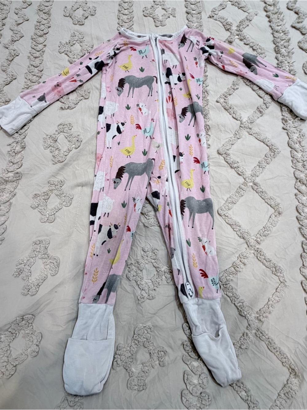 Little Sleepies Pink Farm Animal One-Piece Footie Pajamas